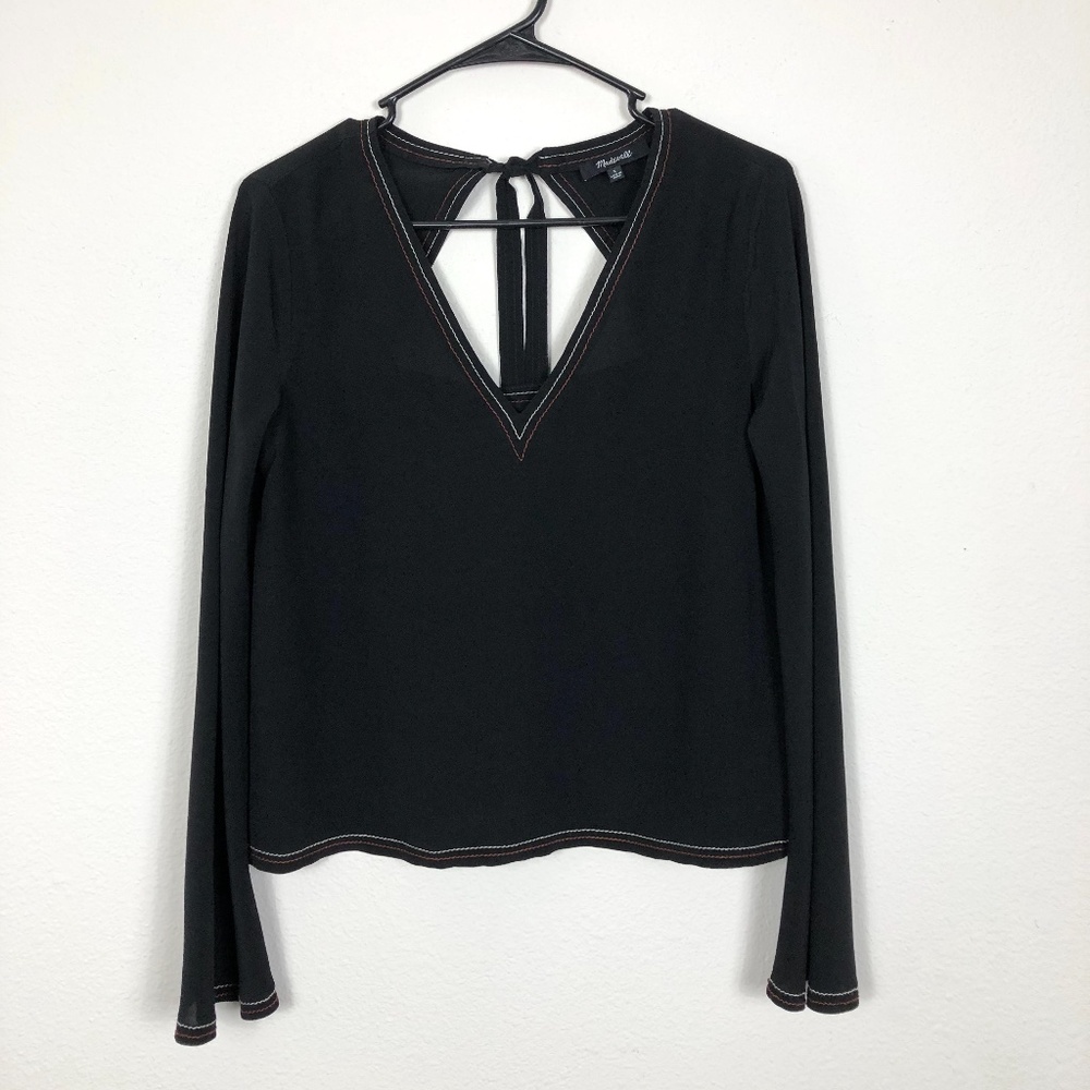 Madewell black silk stitch tie-back top size S - Picture 2 of 13